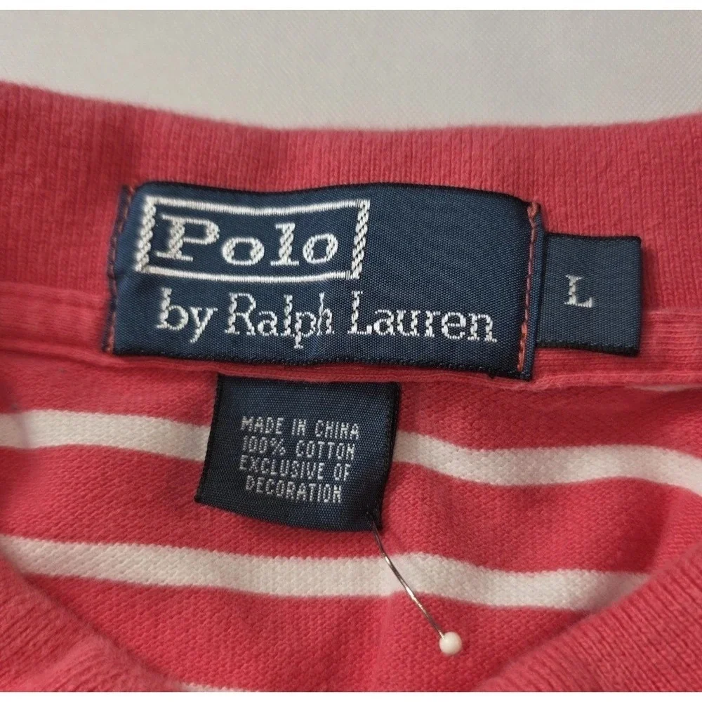 Vintage Polo Ralph Lauren Short Sleeve Polo Shirt Mens Sz L Orange White Stripes